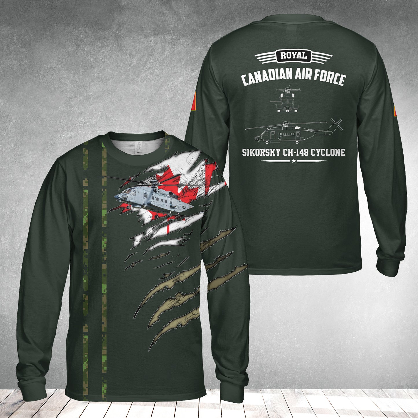 Custom Name Canadian Sikorsky CH-148 Cyclone Long Sleeve Shirt