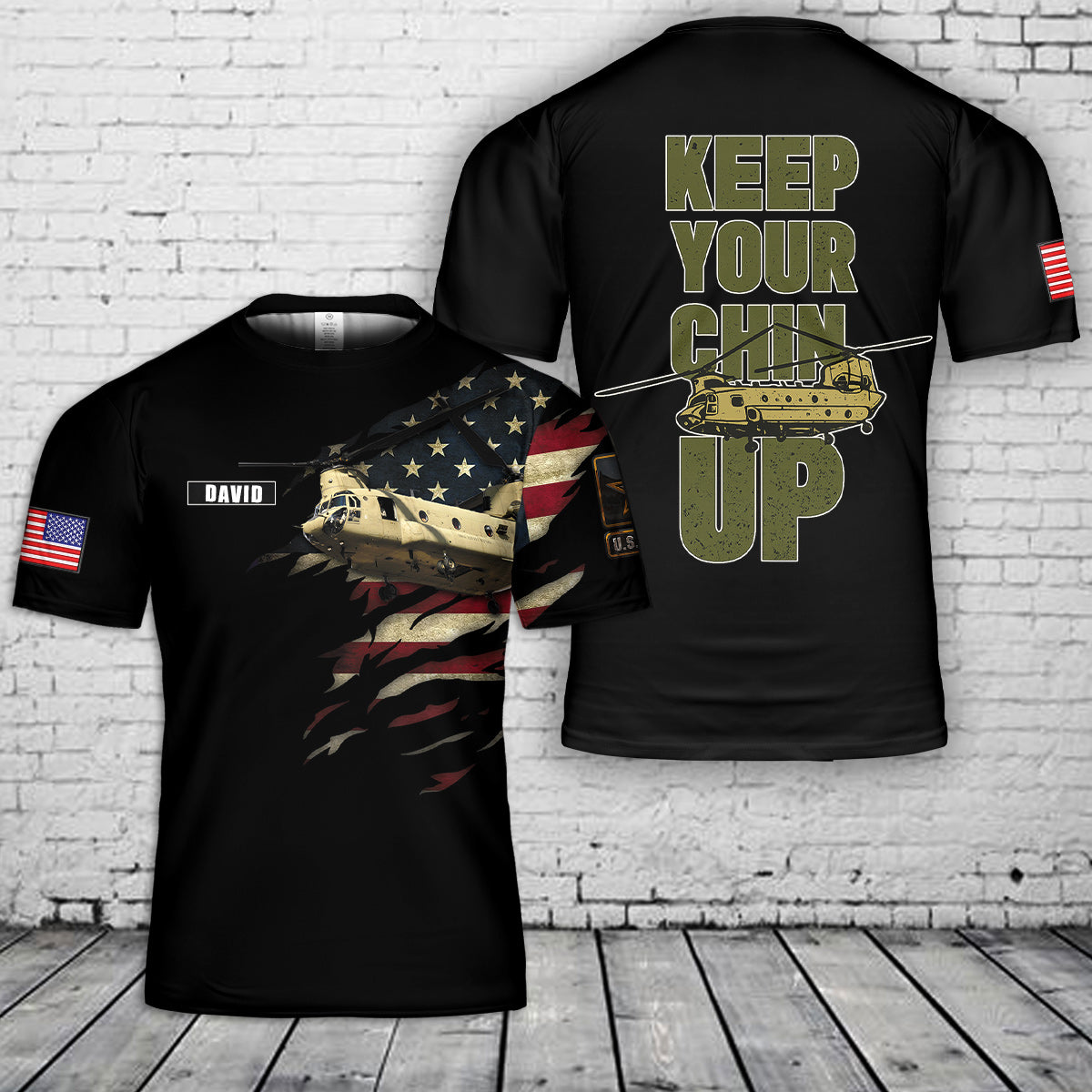 Custom Name Chinook Helicopter 3D T-Shirt
