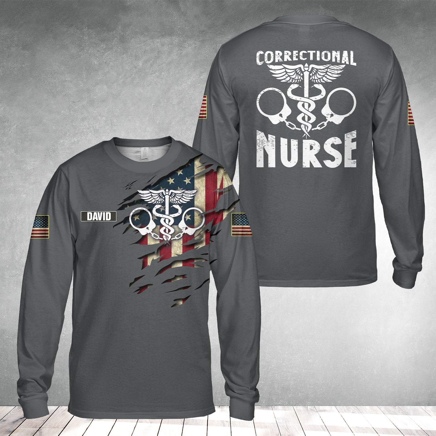 Custom Name Correctional Nurse AOP Long Sleeve Shirt