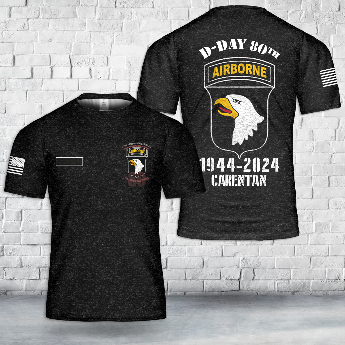 Custom Name D-Day 80th Anniversary 101st Airborne Division Carentan Black T-Shirt 3D