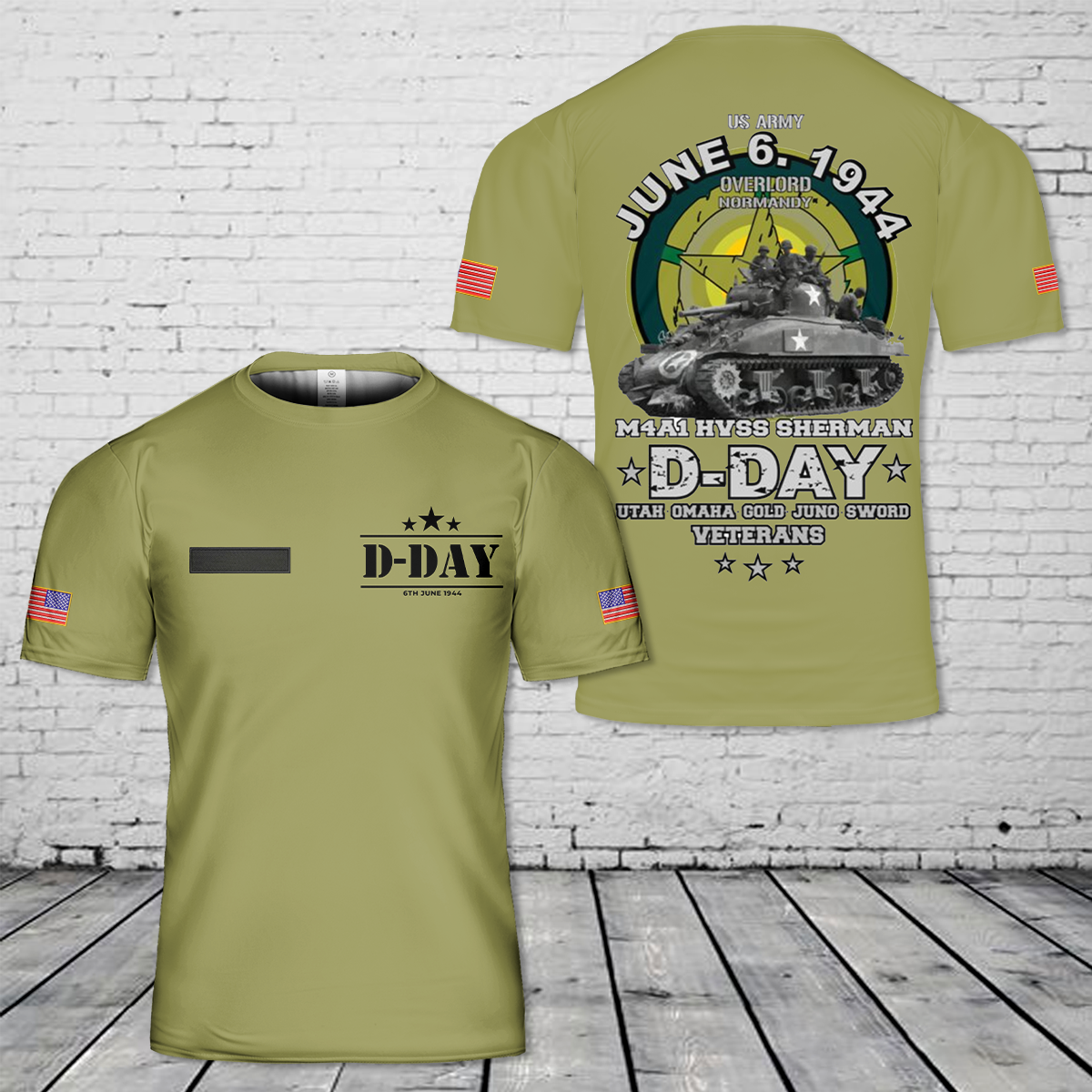Custom Name D-Day M4A1 HVSS SHERMAN Normandy 1944 T-Shirt 3D