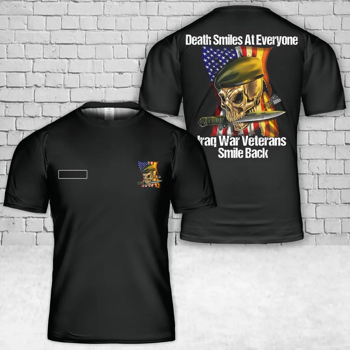 Custom Name Death Smiles At Everyone Iraq War Veteran T-Shirt 3D