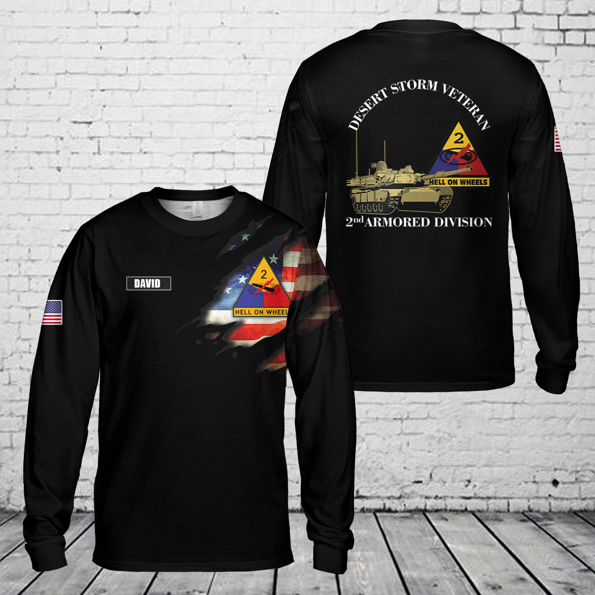 Custom Name Desert Storm Veteran - 2nd Armored Division Long Sleeve Shirt