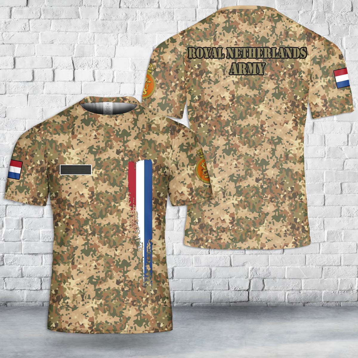 Custom Name Dutch Royal Netherlands Army Fractal Pattern (NFP) Arid Camo T-Shirt 3D