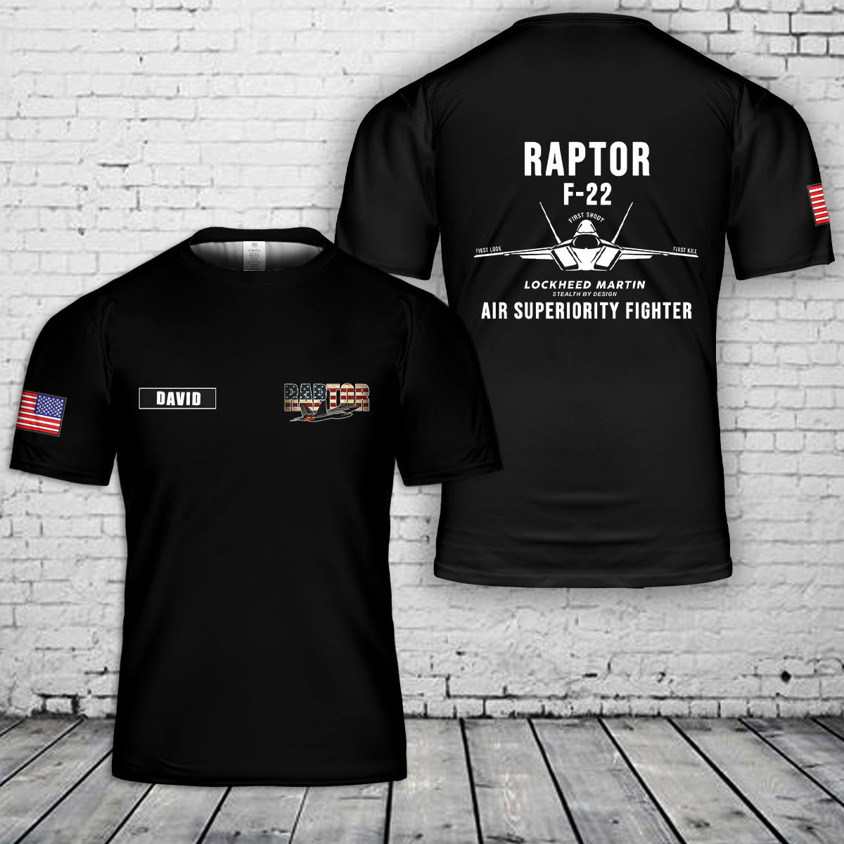 Custom Name F-22 Raptor Fighter Jet 3D T-Shirt