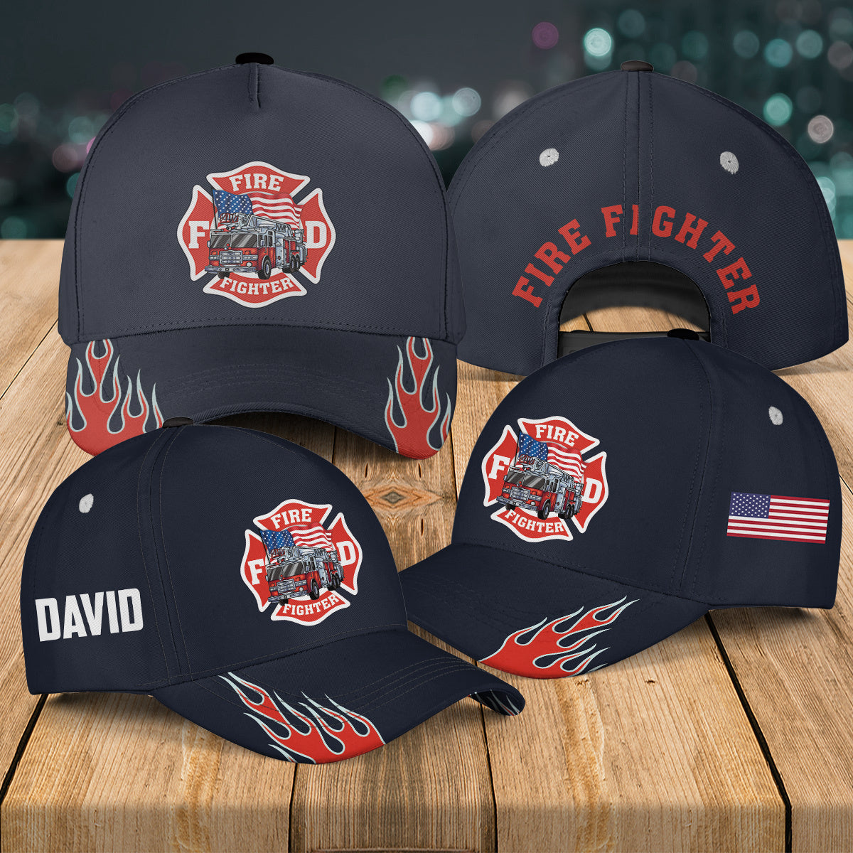 Custom Name Fire Truck Firefighter Baseball Cap