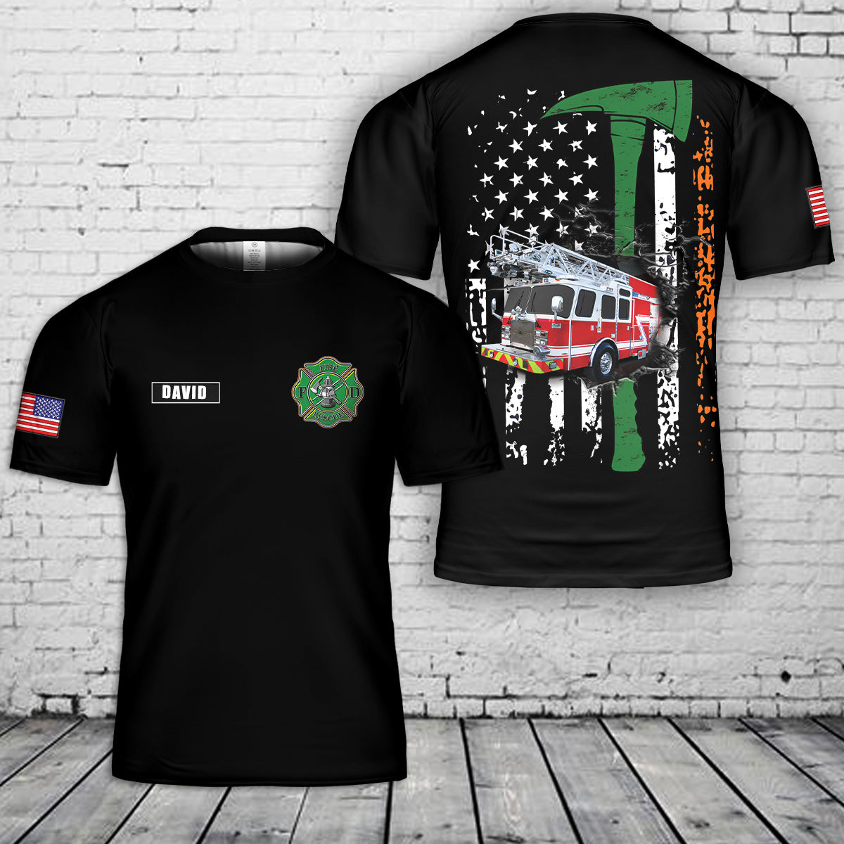 Custom Name Fire Truck Flag, Patrick's Day 3D T-Shirt