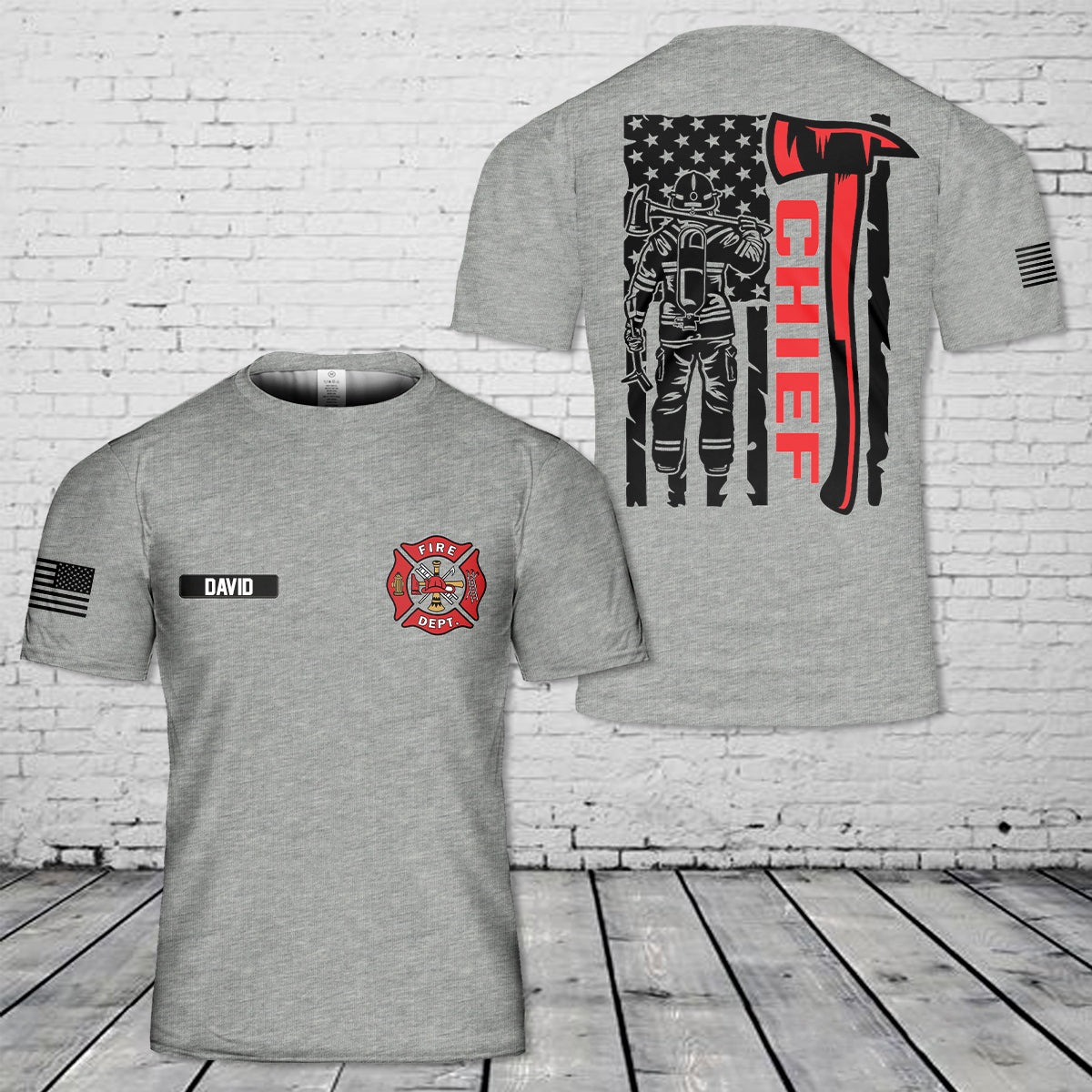 Custom Name Firefighter Chief Flag 3D T-Shirt
