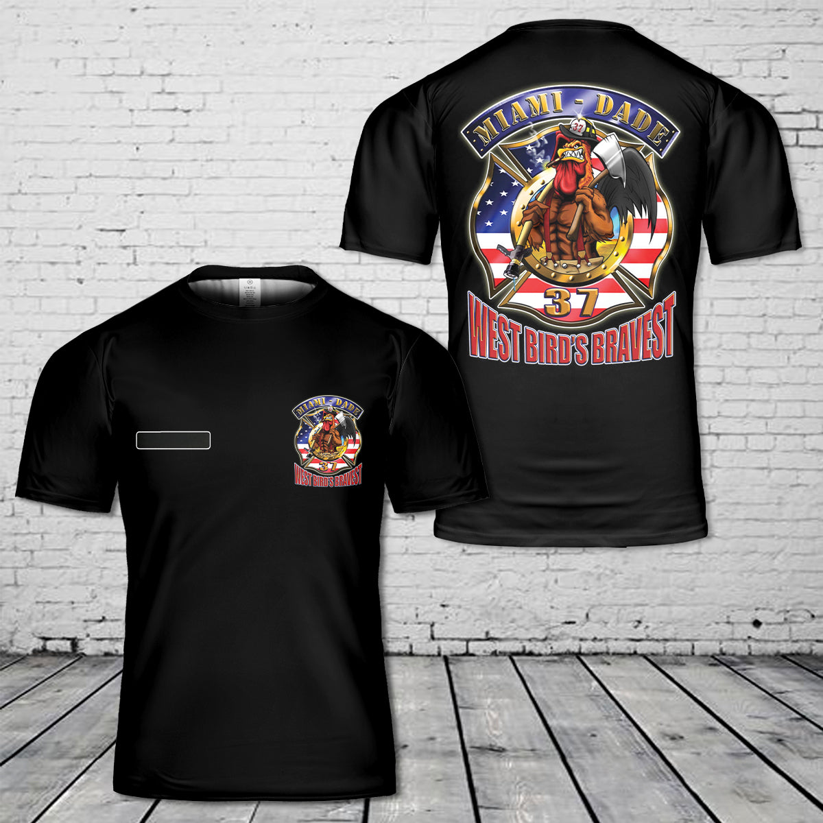 Custom Name Firehouse 37 West Bird Fire Rescue, Miami Dade T-Shirt 3D