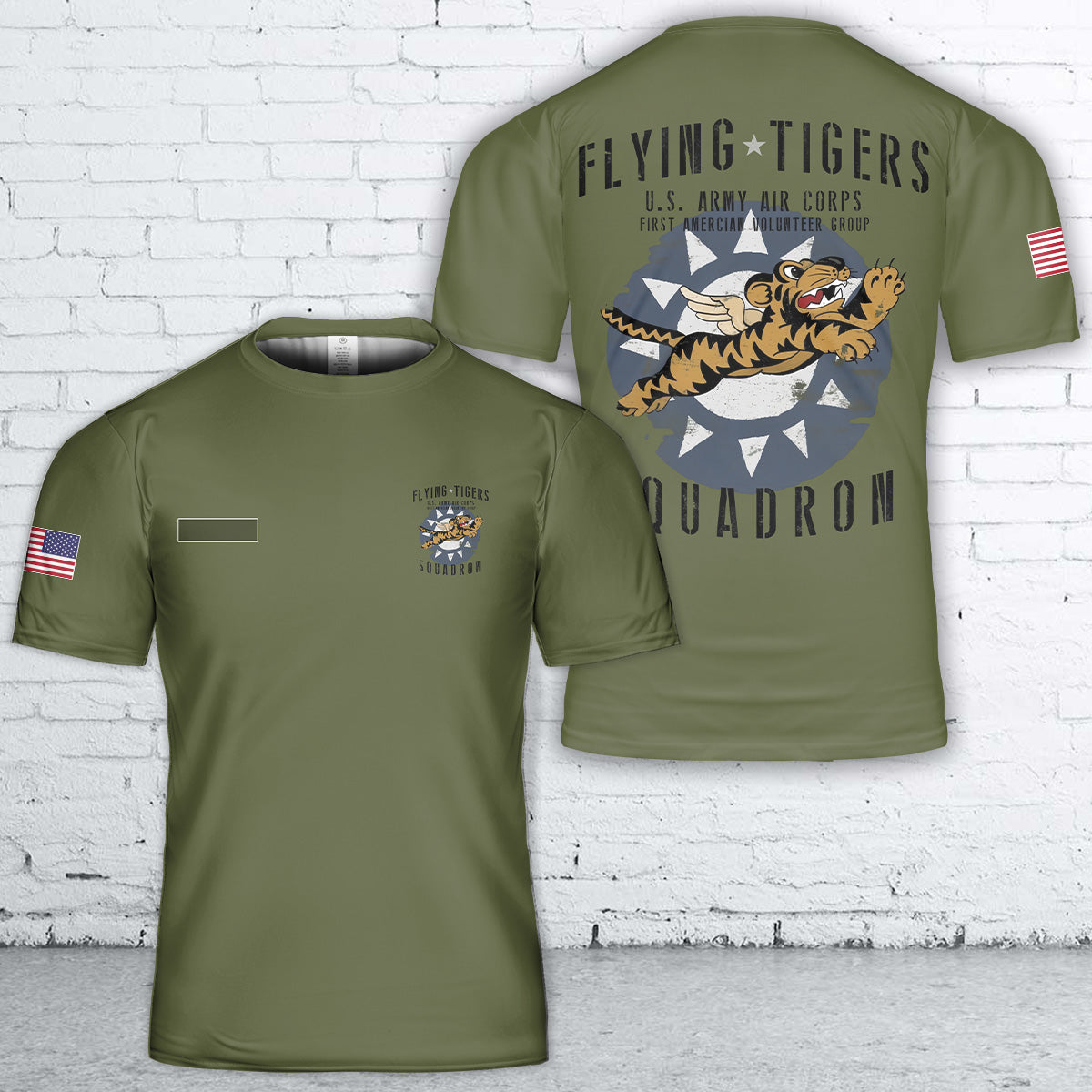 Custom Name Flying Tigers Squadron US Army Air Corps WWII T-Shirt 3D