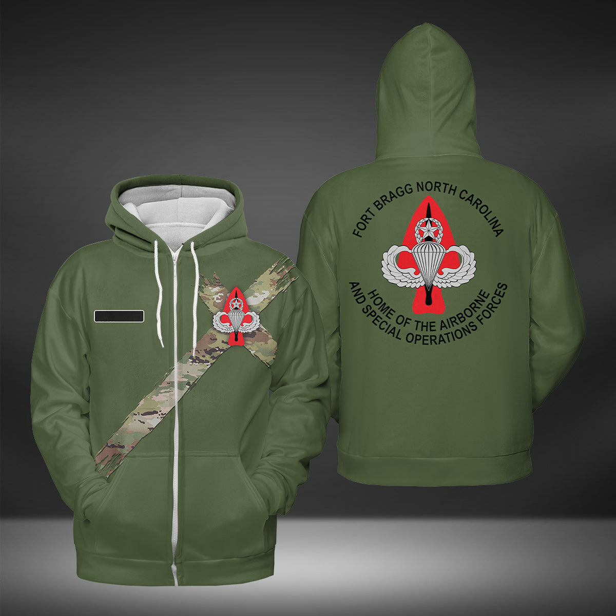 Custom Name Fort Bragg Home Of The Airborne And Special Operations Forces AOP Zip Hoodie (Lightweight)