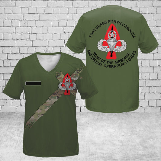 Custom Name Fort Bragg Home Of The Airborne And Special Operations Forces V-Neck T-Shirt 3D