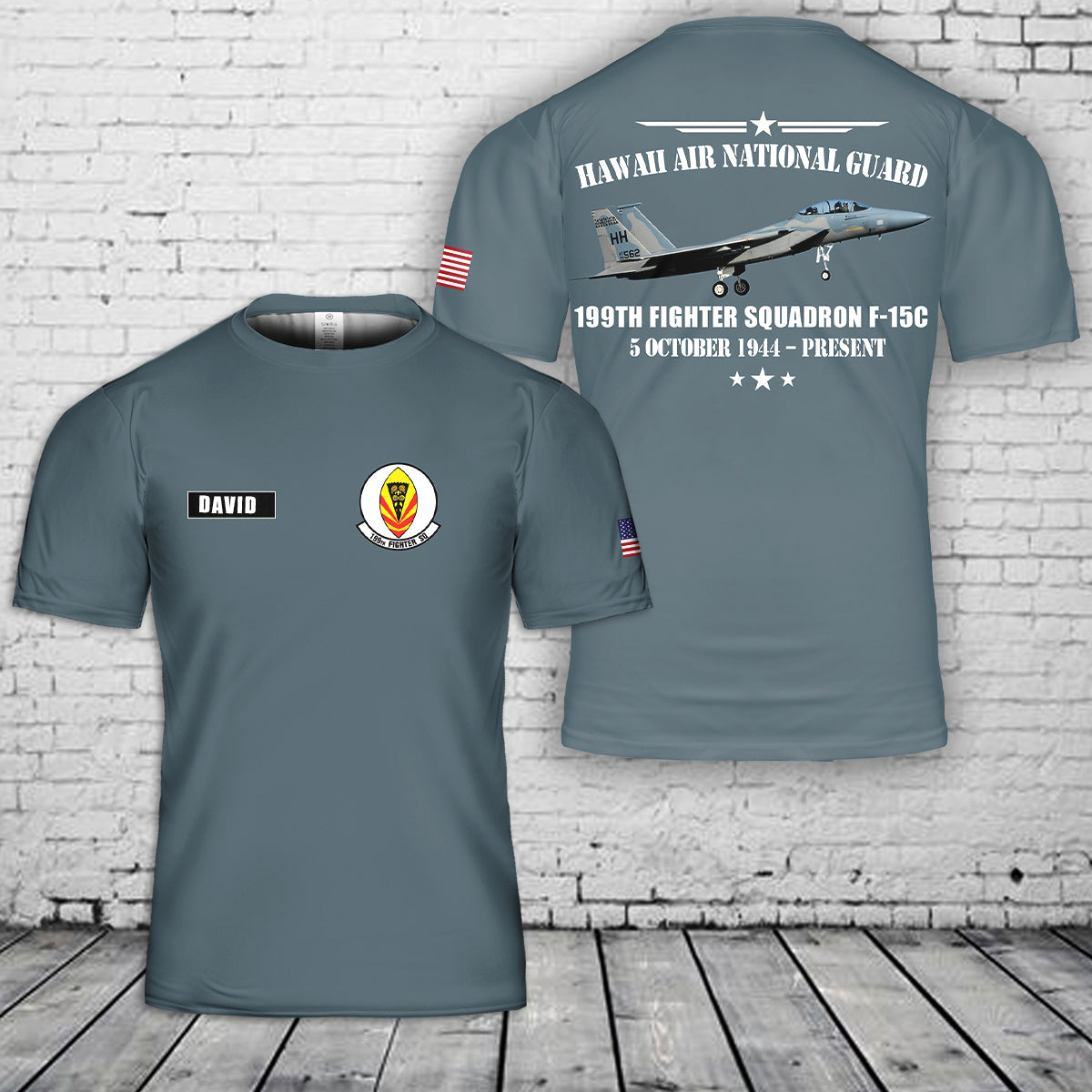 Custom Name Hawaii Air National Guard 199th Fighter Squadron F-15C 3D T-Shirt