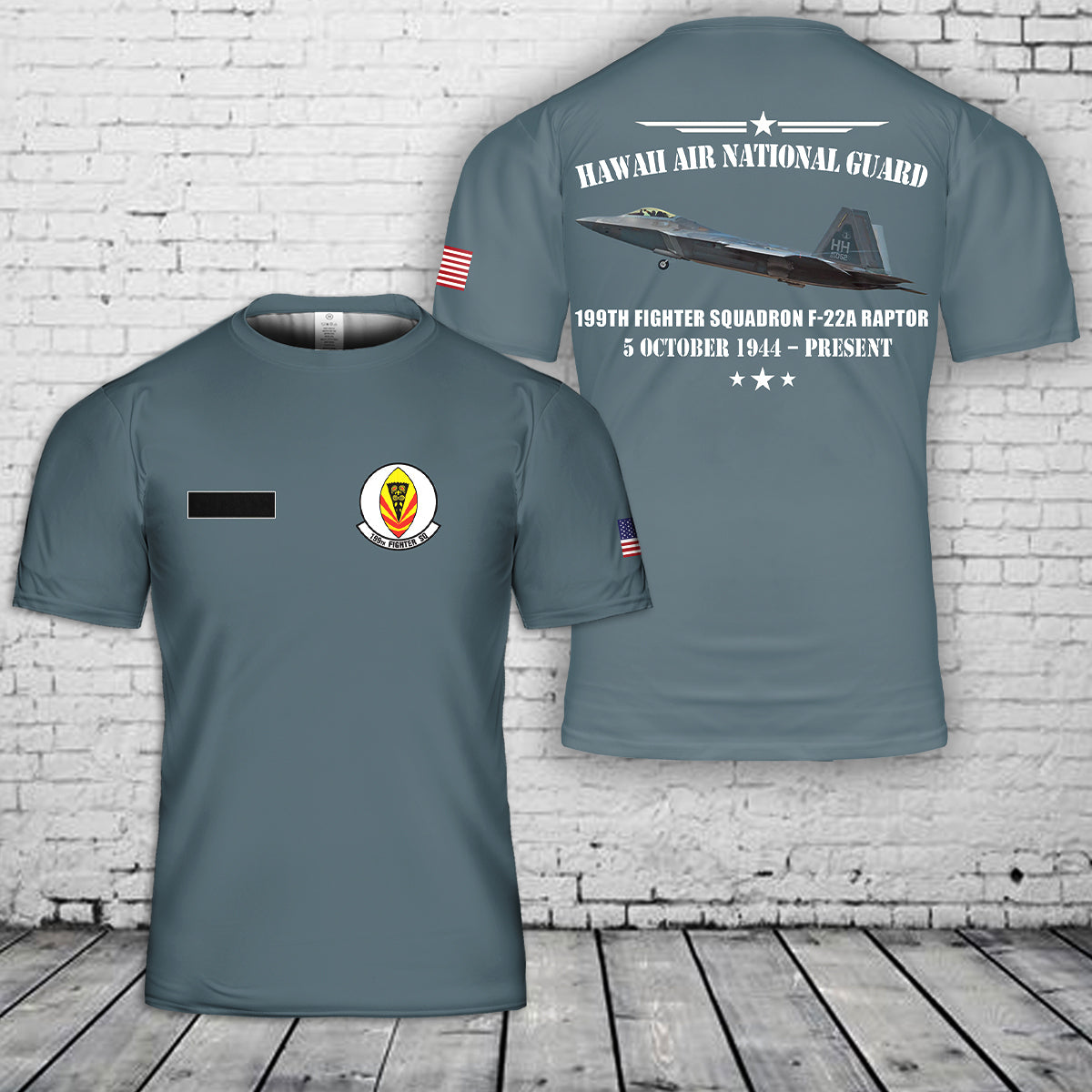 Custom Name Hawaii Air National Guard 199th Fighter Squadron F-22A Raptor T-Shirt 3D