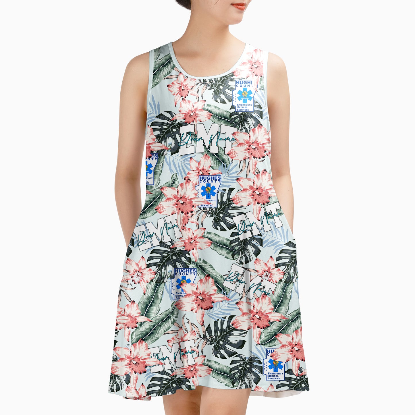Custom Name Hughes County EMS, Holdenville, Oklahoma Sleeveless Dress