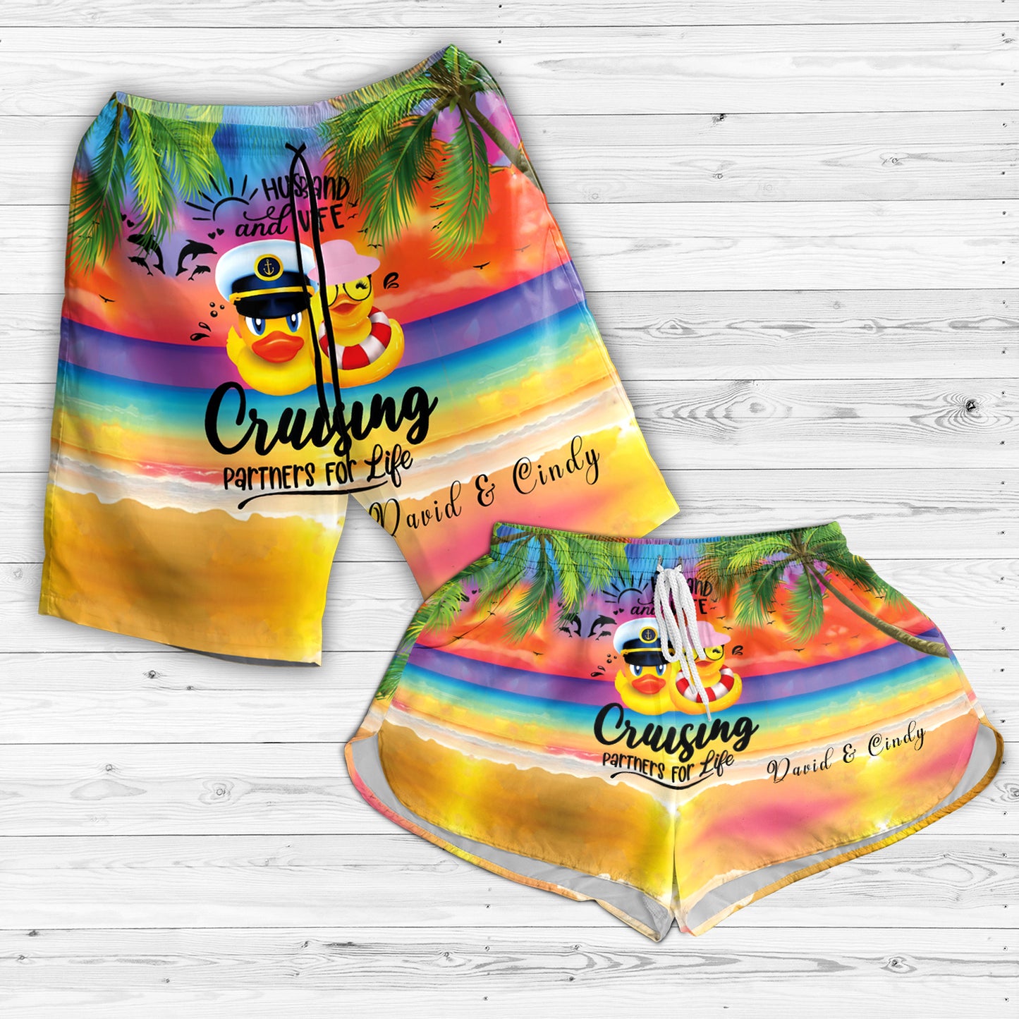 Custom Name Husband And Wife Cruising Partners For Life Couple Shorts
