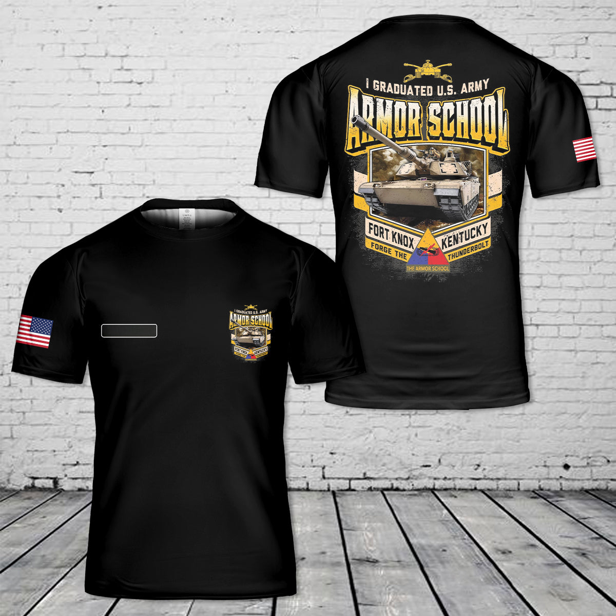 Custom Name I Graduated US Army Armor School - Fort Knox - M1 Abrams T-Shirt 3D
