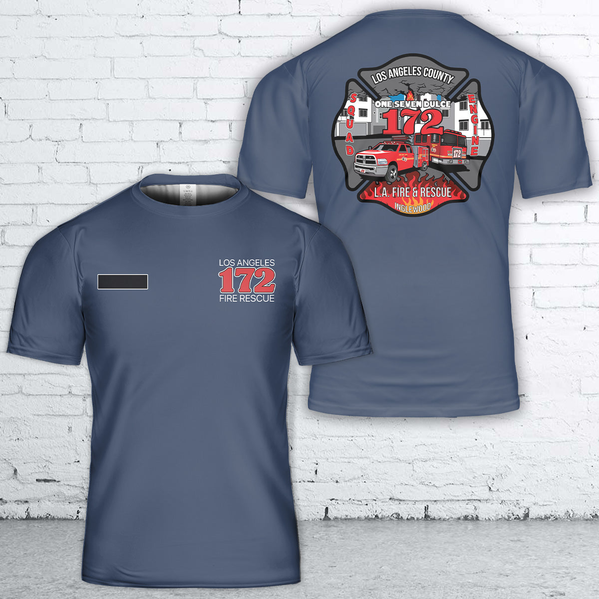 Custom Name Inglewood, California, Los Angeles County Fire Dept. Station 172 T-Shirt 3D