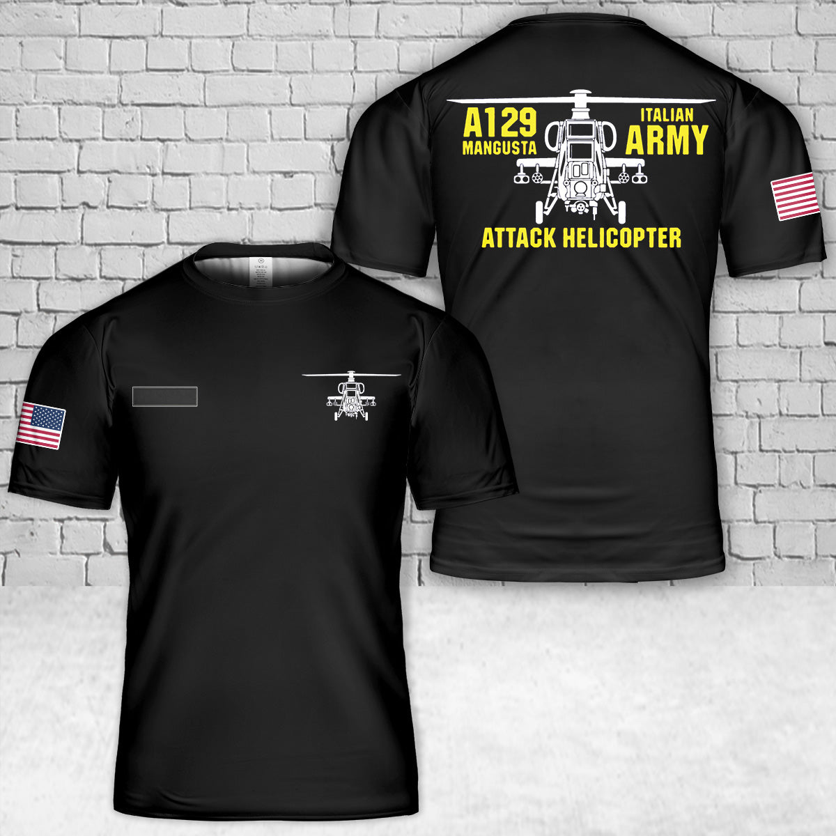 Custom Name Italian Military Aircraft A129 Mangusta T-Shirt 3D