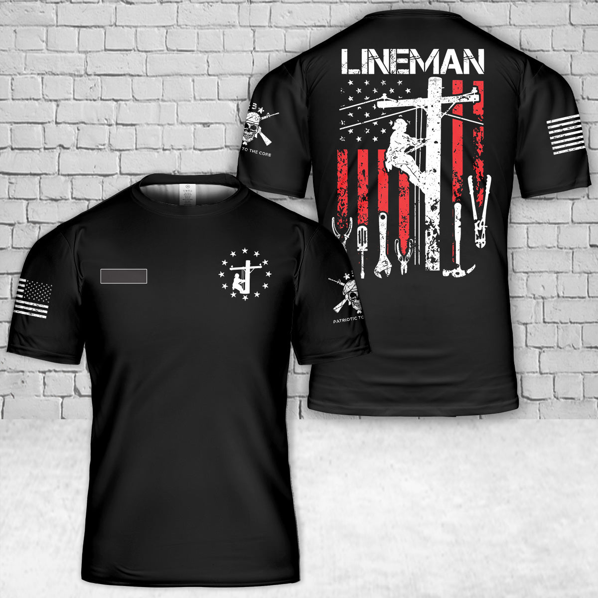 Custom Name Lineman Patriotic American Flag T-Shirt 3D