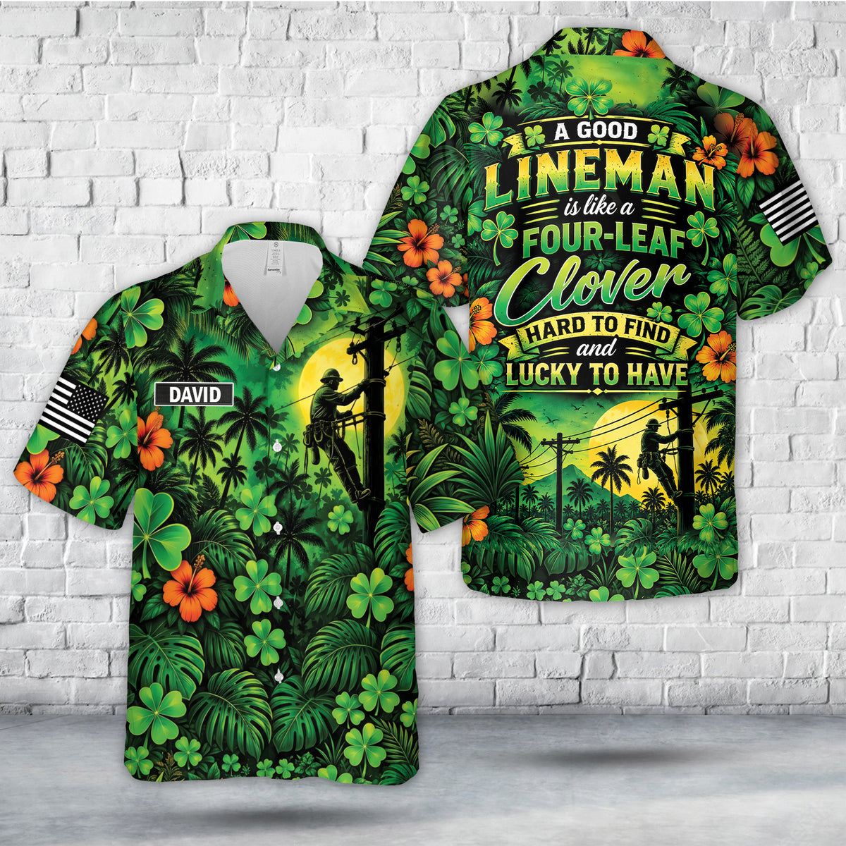 Custom Name Lineman St. Patrick's Day Hawaiian Shirt