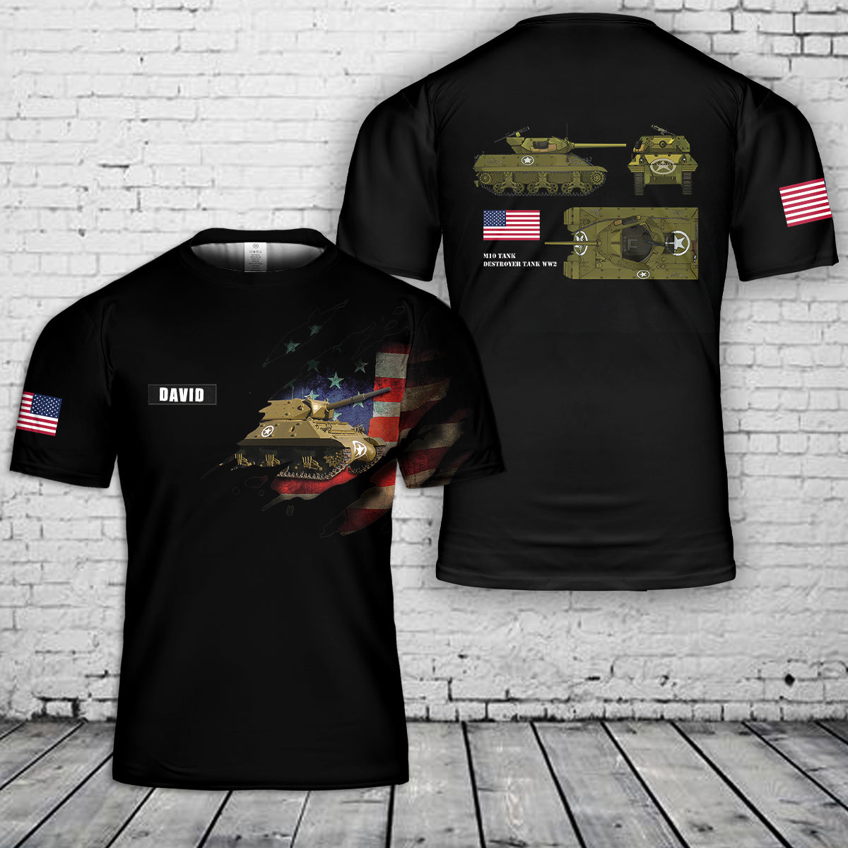 Custom Name M10 Tank Destroyer Tank WW2 3D T-Shirt