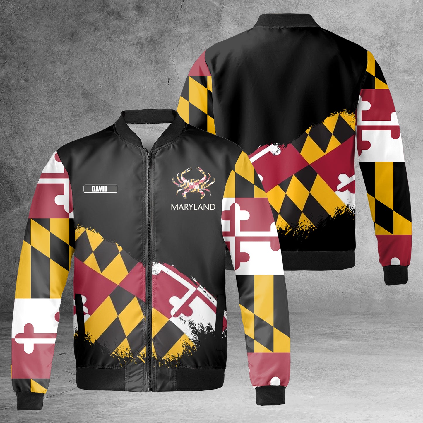 Custom Name Maryland Flag Crab AOP Bomber Jacket