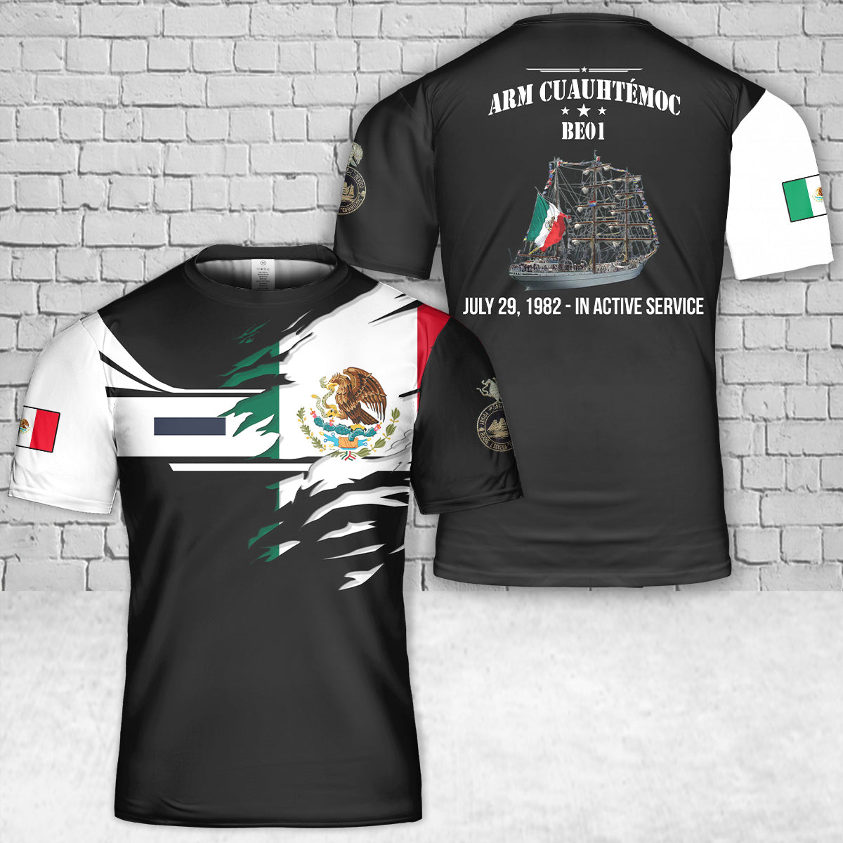 Custom Name Mexican Navy ARM Cuauhtémoc (BE01) T-Shirt 3D