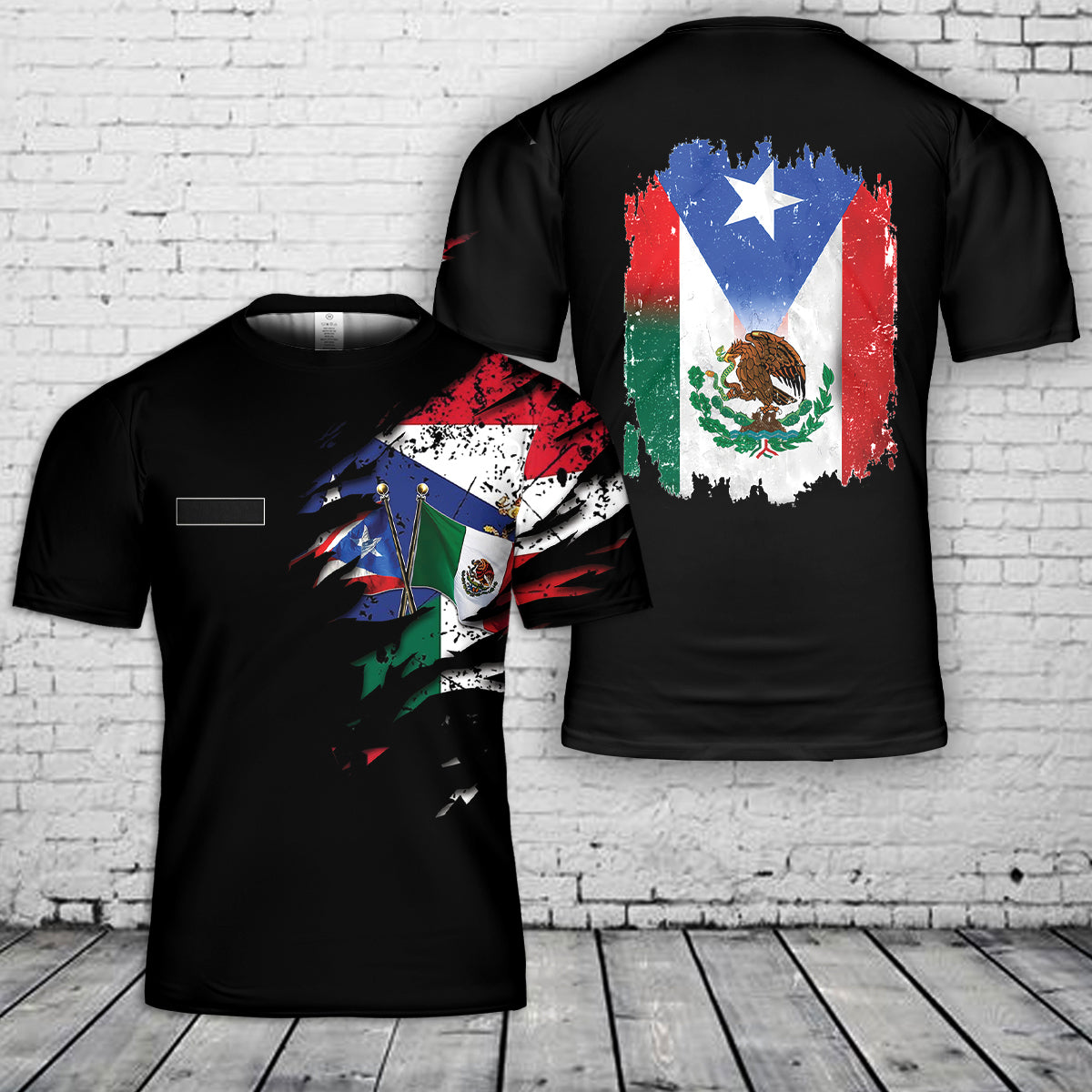 Custom Name Mexico and Puerto Rico Flag 3D T-Shirt