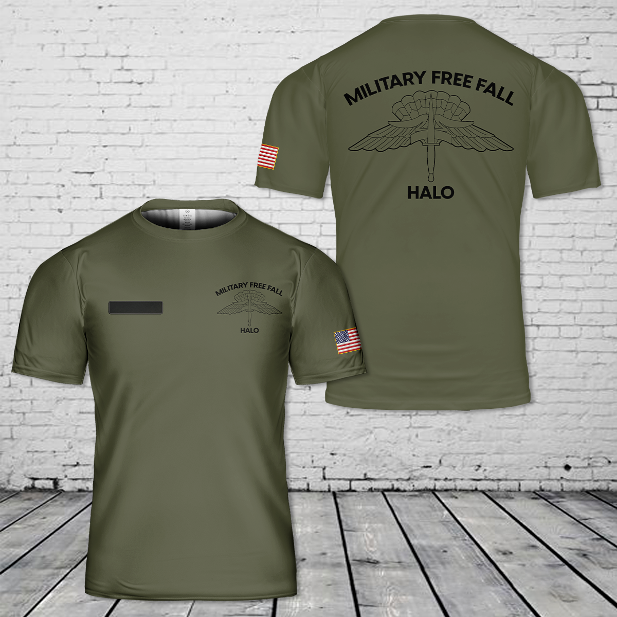 Custom Name Military Freefall Parachutist Badge HALO T-Shirt 3D