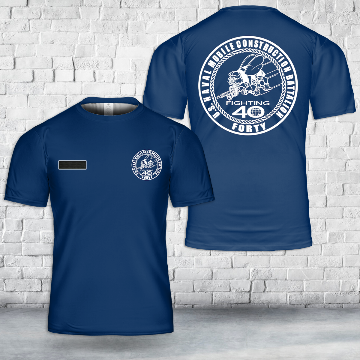 Custom Name NMCB 40 Navy Seabees Battalion Forty T-Shirt 3D
