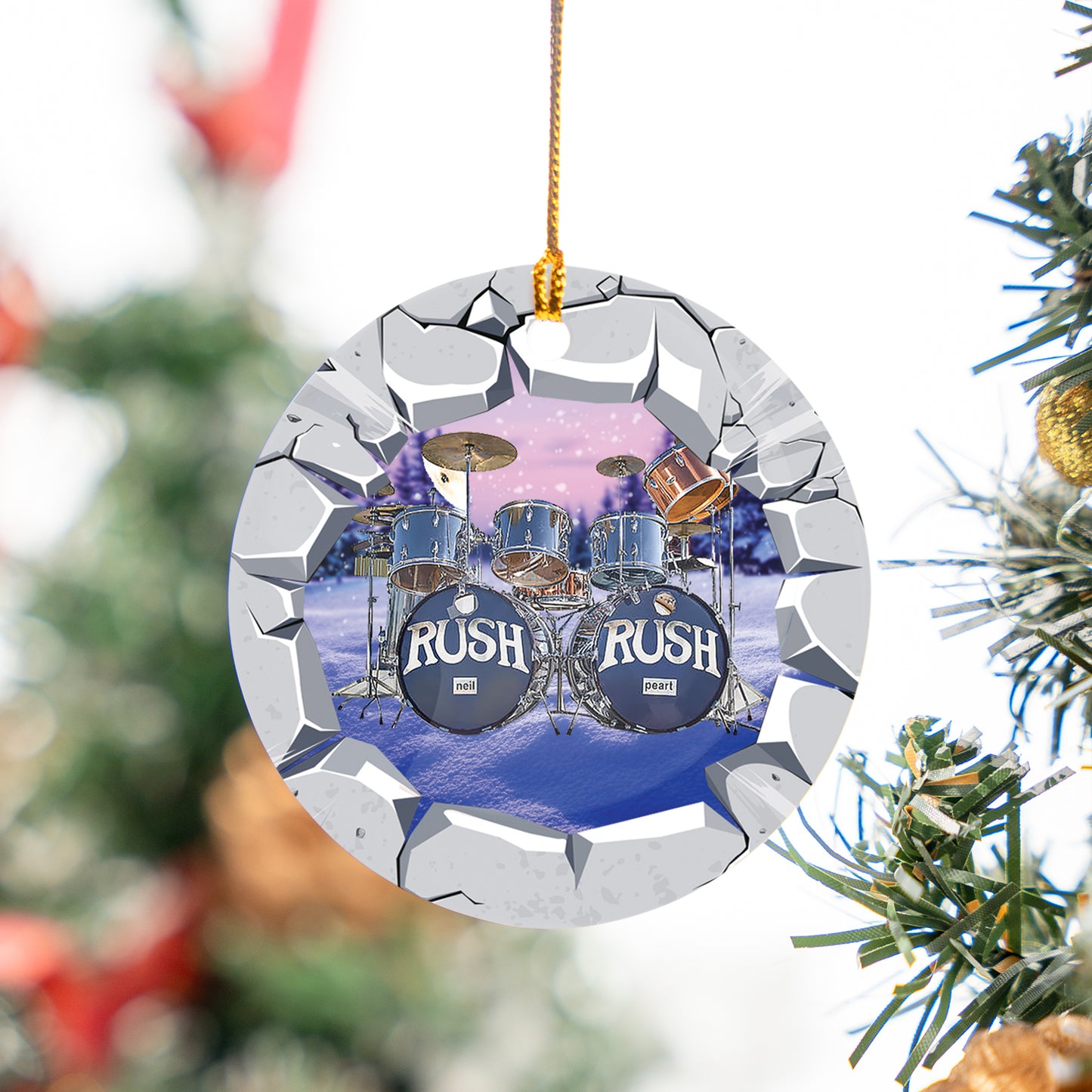 Custom Name Neil Pearts Original RUSH Drum Set Christmas Ceramic Ornament