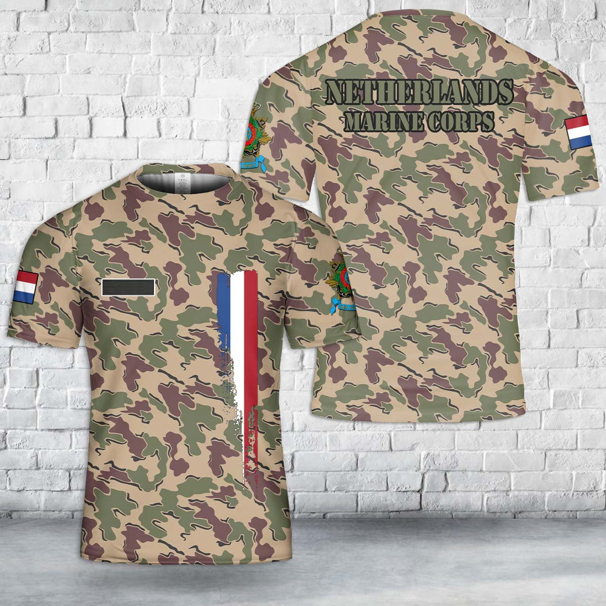 Custom Name Netherlands Marine Corps Dutch Korps Mariniers Jigsaw Camo T-Shirt 3D