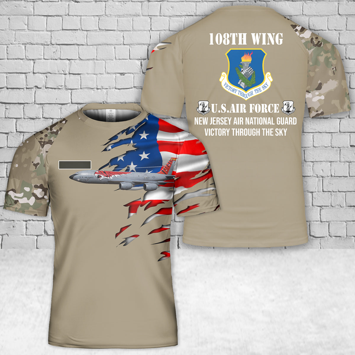 Custom Name New Jersey Air National Guard 108th Wing KC-135R Stratotanker T-Shirt 3D