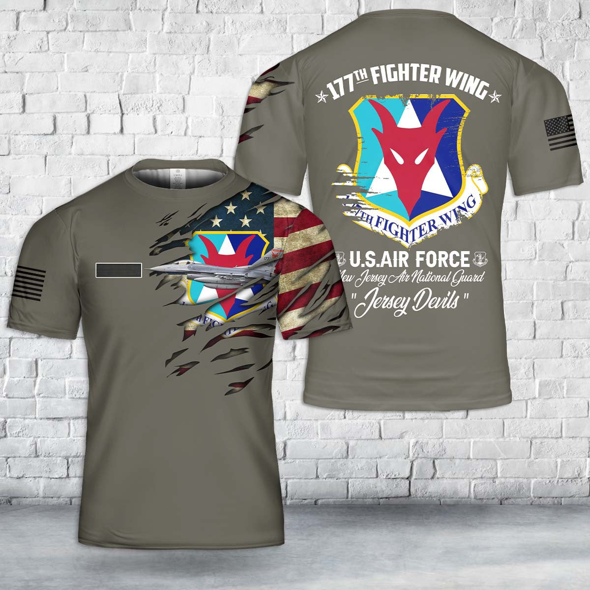 Custom Name New Jersey Air National Guard 177th Fighter Wing (177 FW) F-16C Fighting Falcon T-Shirt 3D