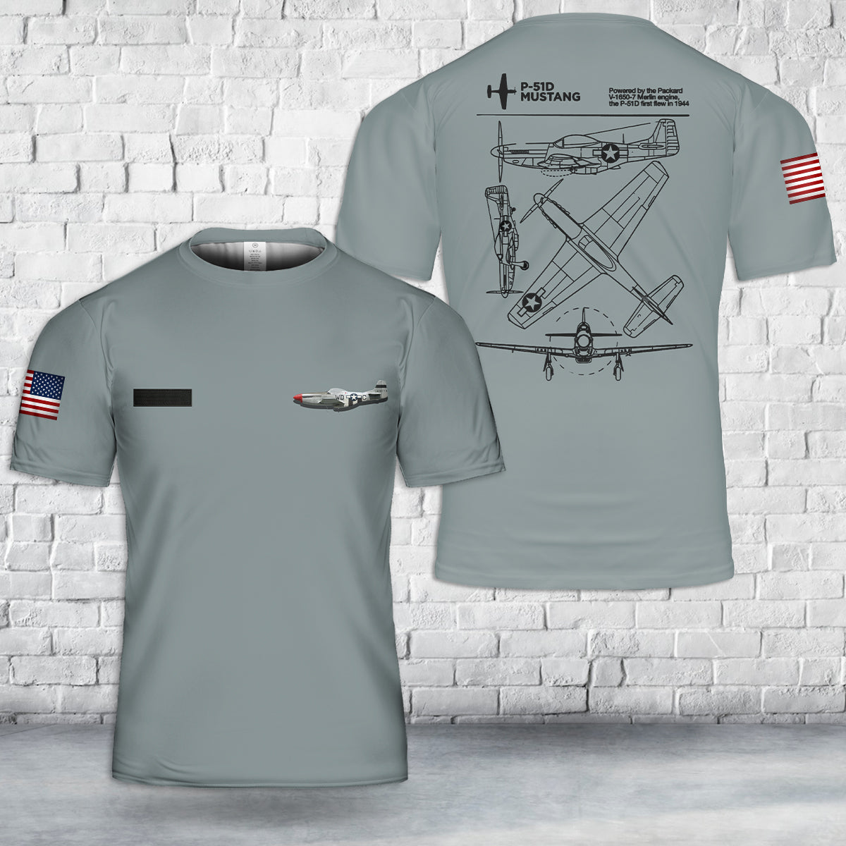 Custom Name North American P-51D Mustang WW2 T-Shirt 3D