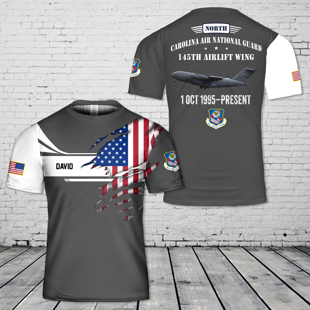 Custom Name North Carolina Air National Guard 145th Airlift Wing C-17 Globemaster III 3D T-Shirt