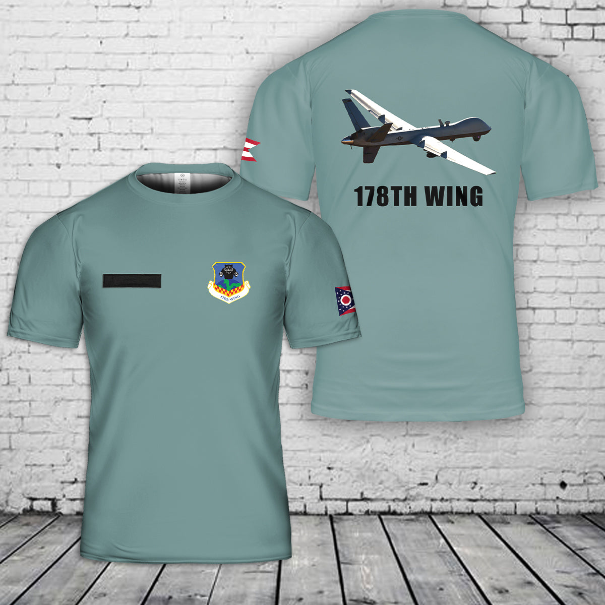 Custom Name Ohio Air National Guard 178th Wing General Atomics MQ-9 Reaper 3D T-Shirt