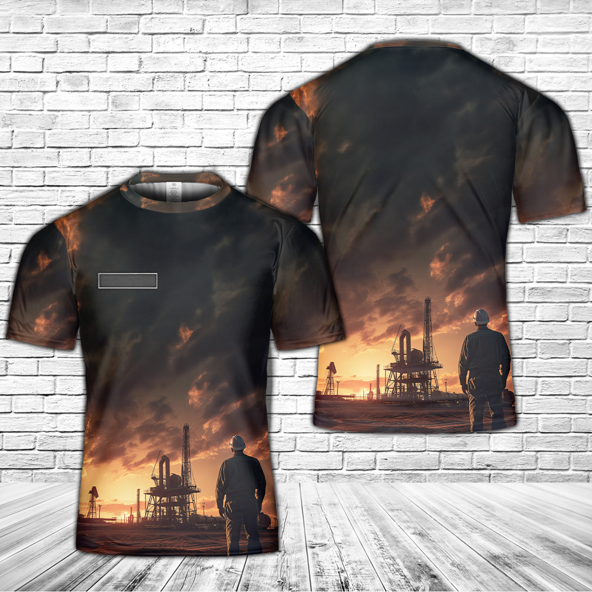 Custom Name Oilfield Machine Sunset T-Shirt 3D