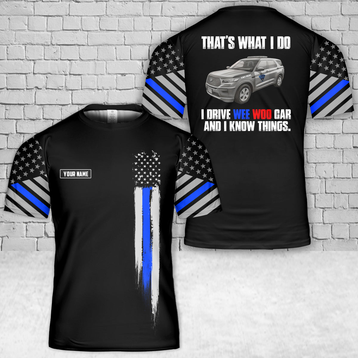 Custom Name Massachusetts State Police Vehicle 3D T-Shirt