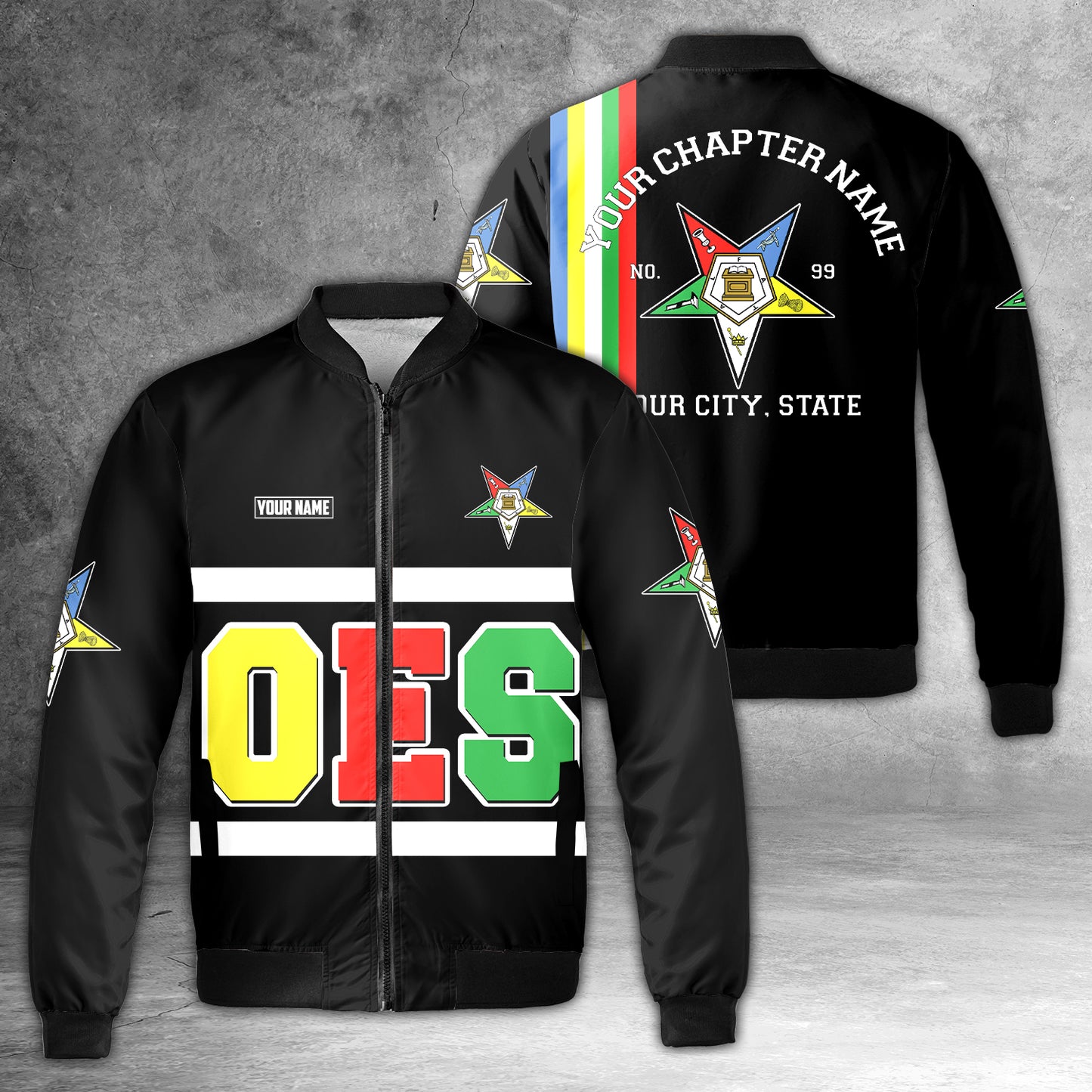 Custom Name Order of the Eastern Star OES AF&AM Bomber Jacket
