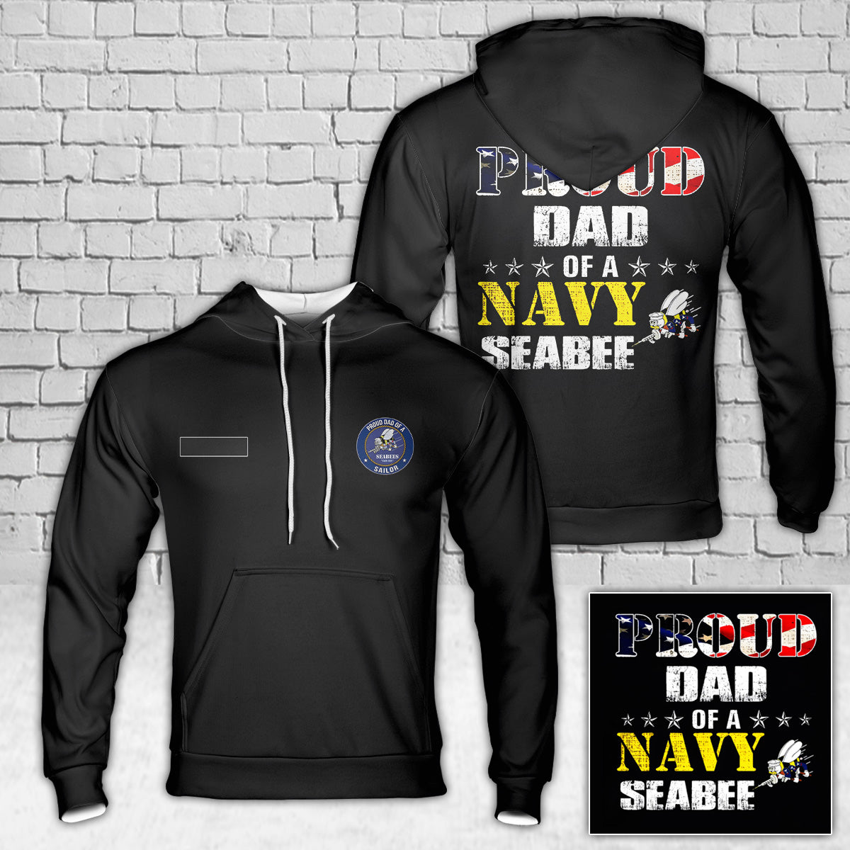 Custom Name Proud Navy Seabee Dad Hoodie 3D
