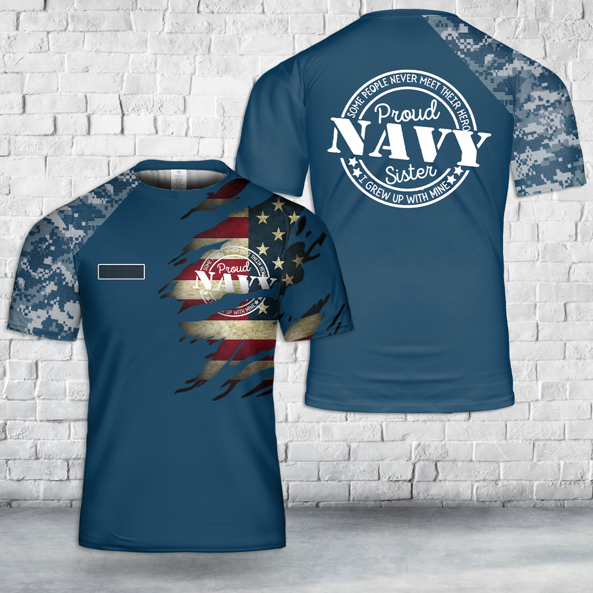 Custom Name Proud Navy Sister T-Shirt 3D