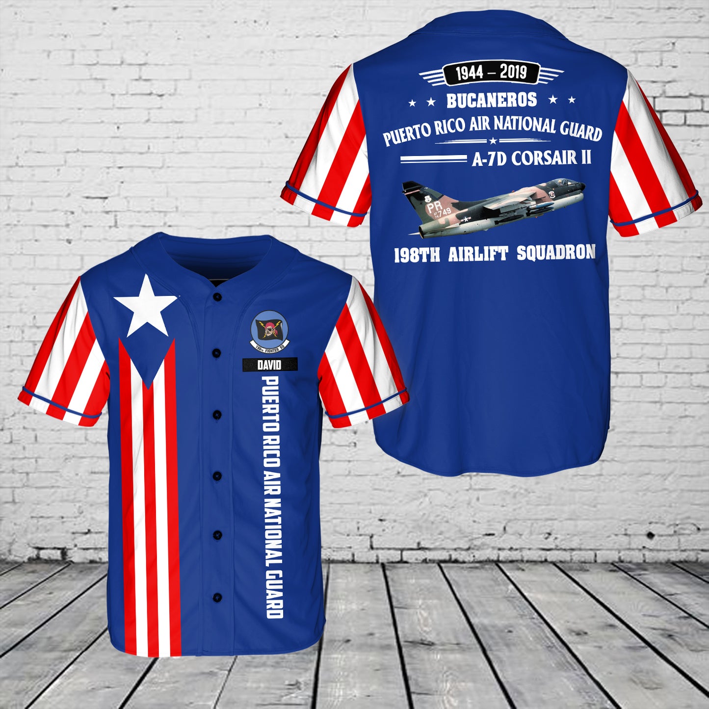 Custom Name Puerto Rico Air National Guard A-7D Corsair II 198th Airlift Squadron Baseball Jersey