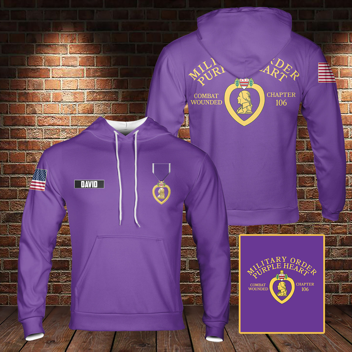 Custom Name Purple Heart Combat Wounded 3D Hoodie