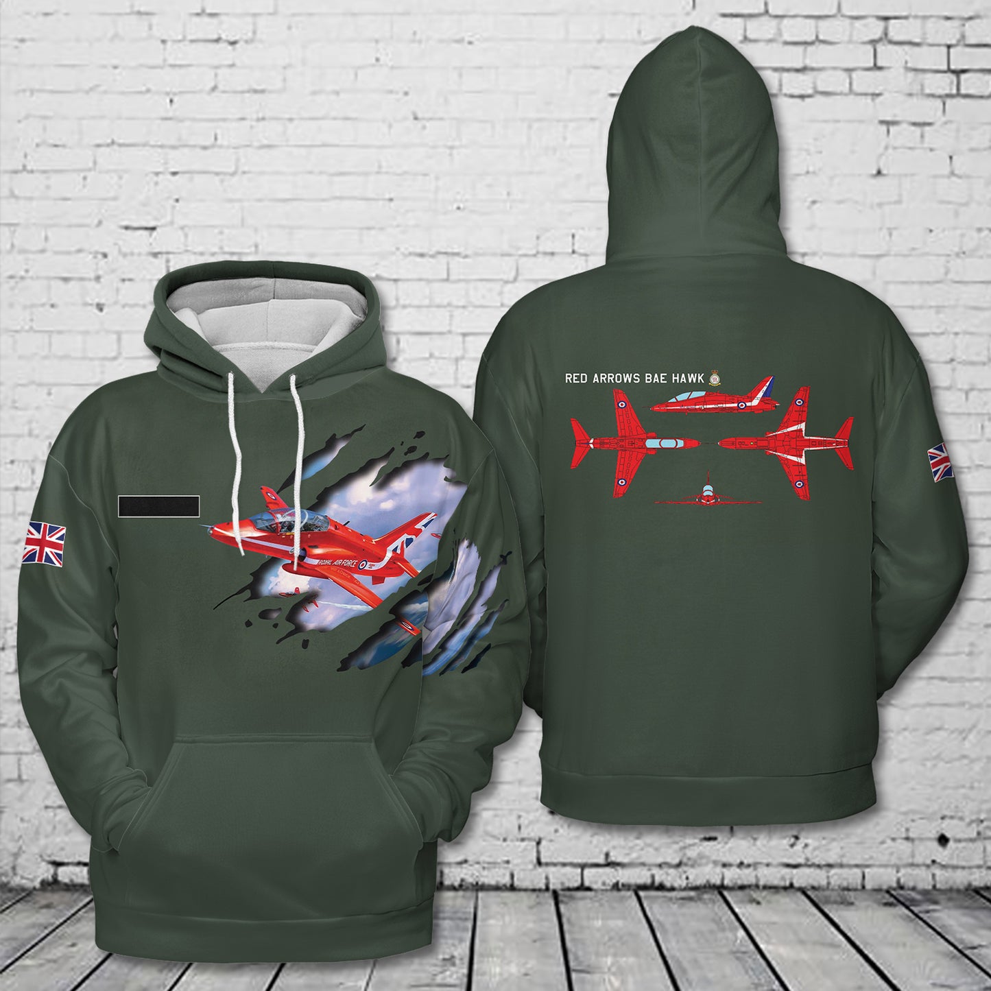Custom Name Royal Air Force Aerobatic Team Red Arrows BAE HAWK 3D Hoodie