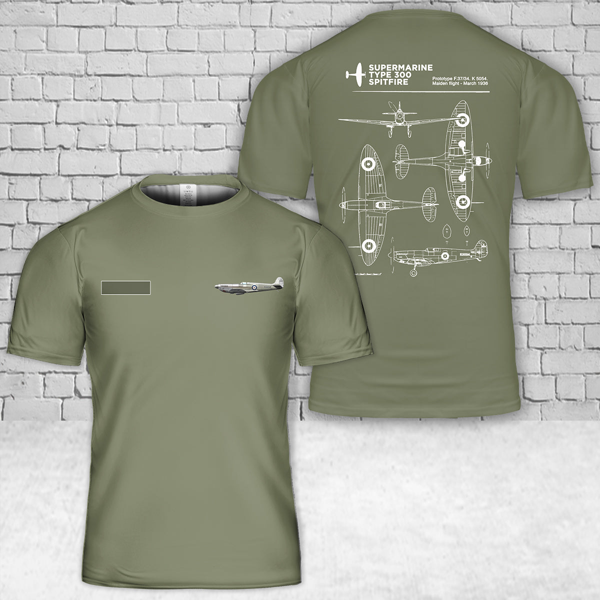 Custom Name Royal Air Force Vickers Supermarine Spitfire Type 300 Prototype K5054 T-Shirt 3D