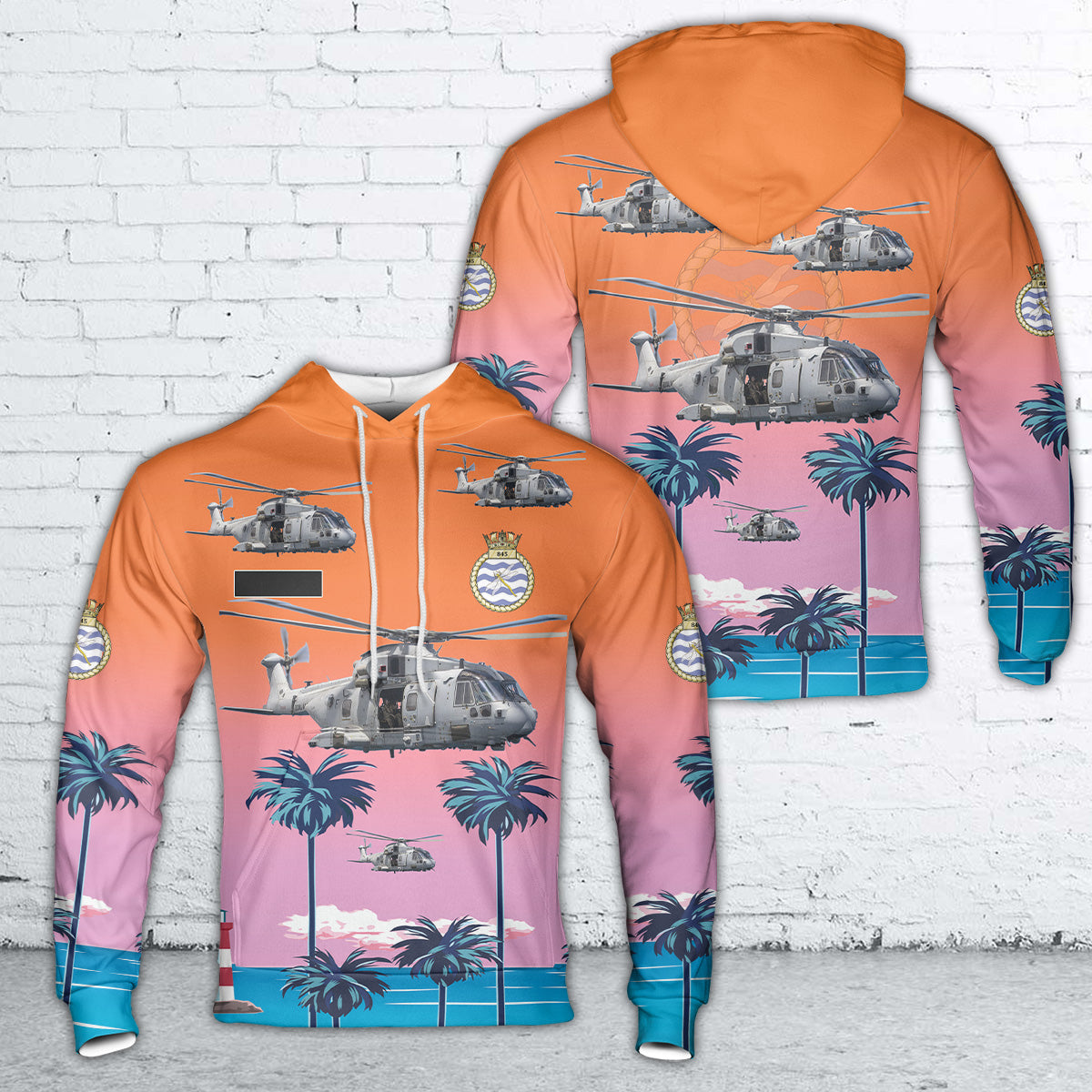 Custom Name Royal Navy AgustaWestland Merlin HC4 of 845 Naval Air Squadron Hoodie 3D