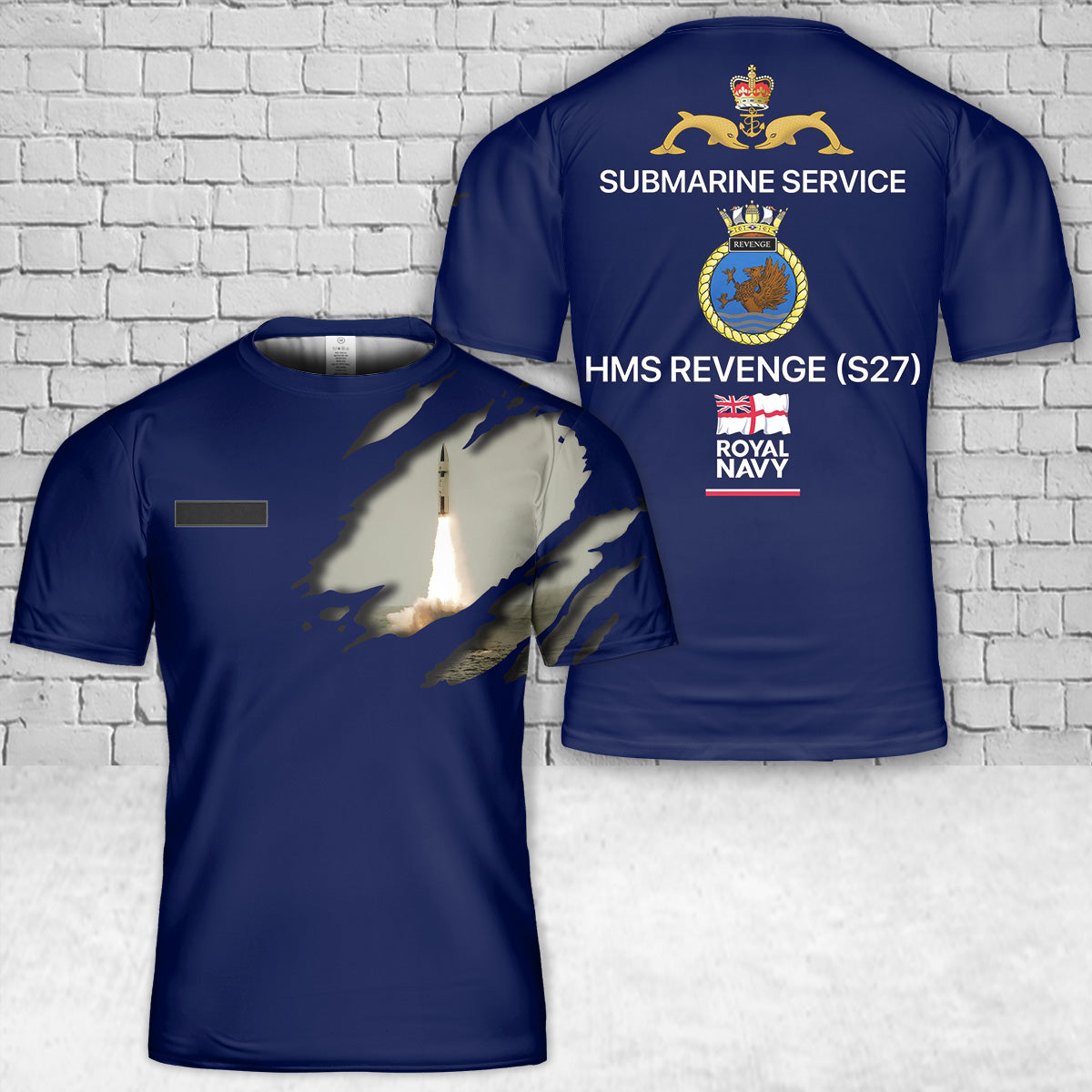 Custom Name Royal Navy Polaris missile launch from HMS Revenge (S27) T-Shirt 3D