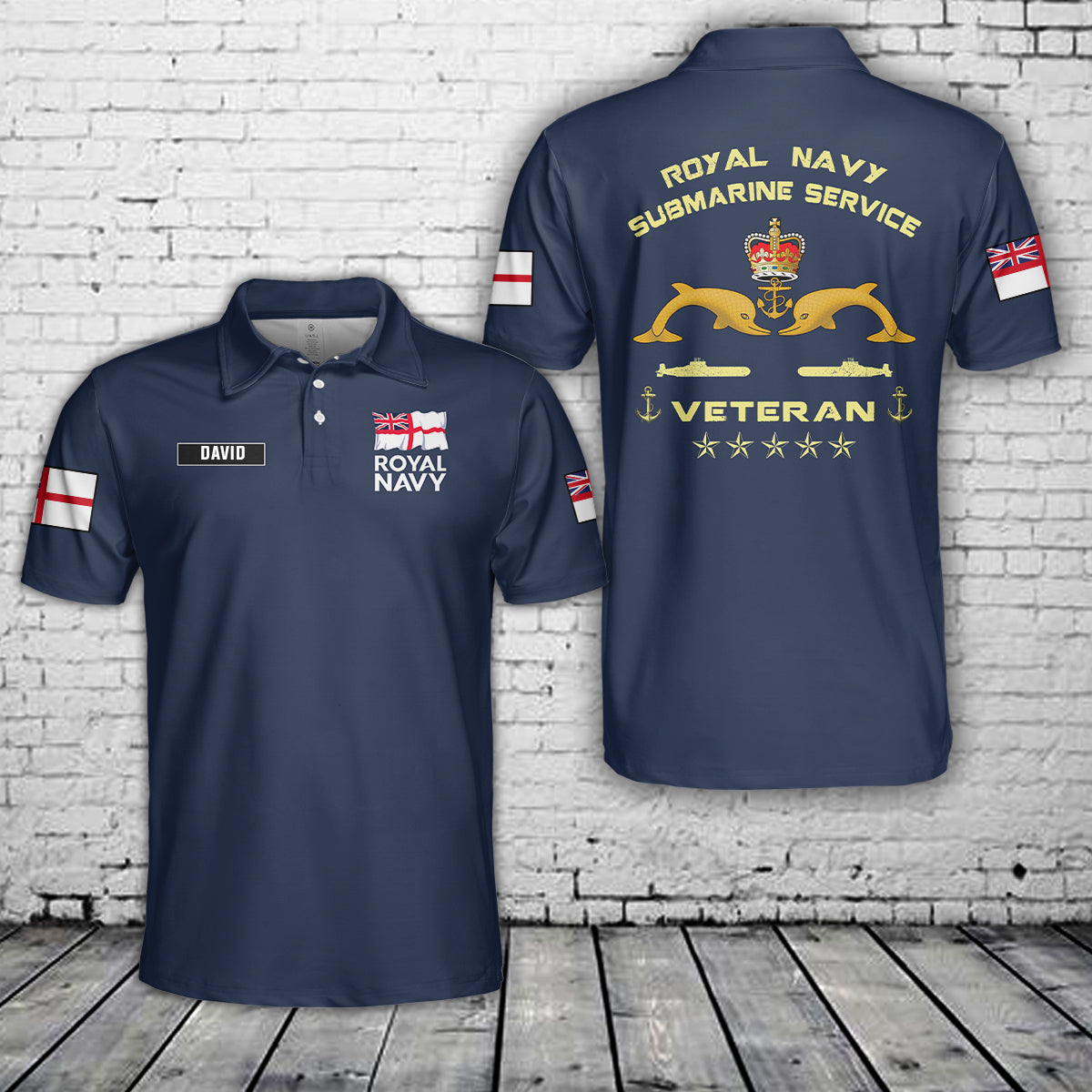 Custom Name Royal Navy Submarine Service Veteran Polo Shirt